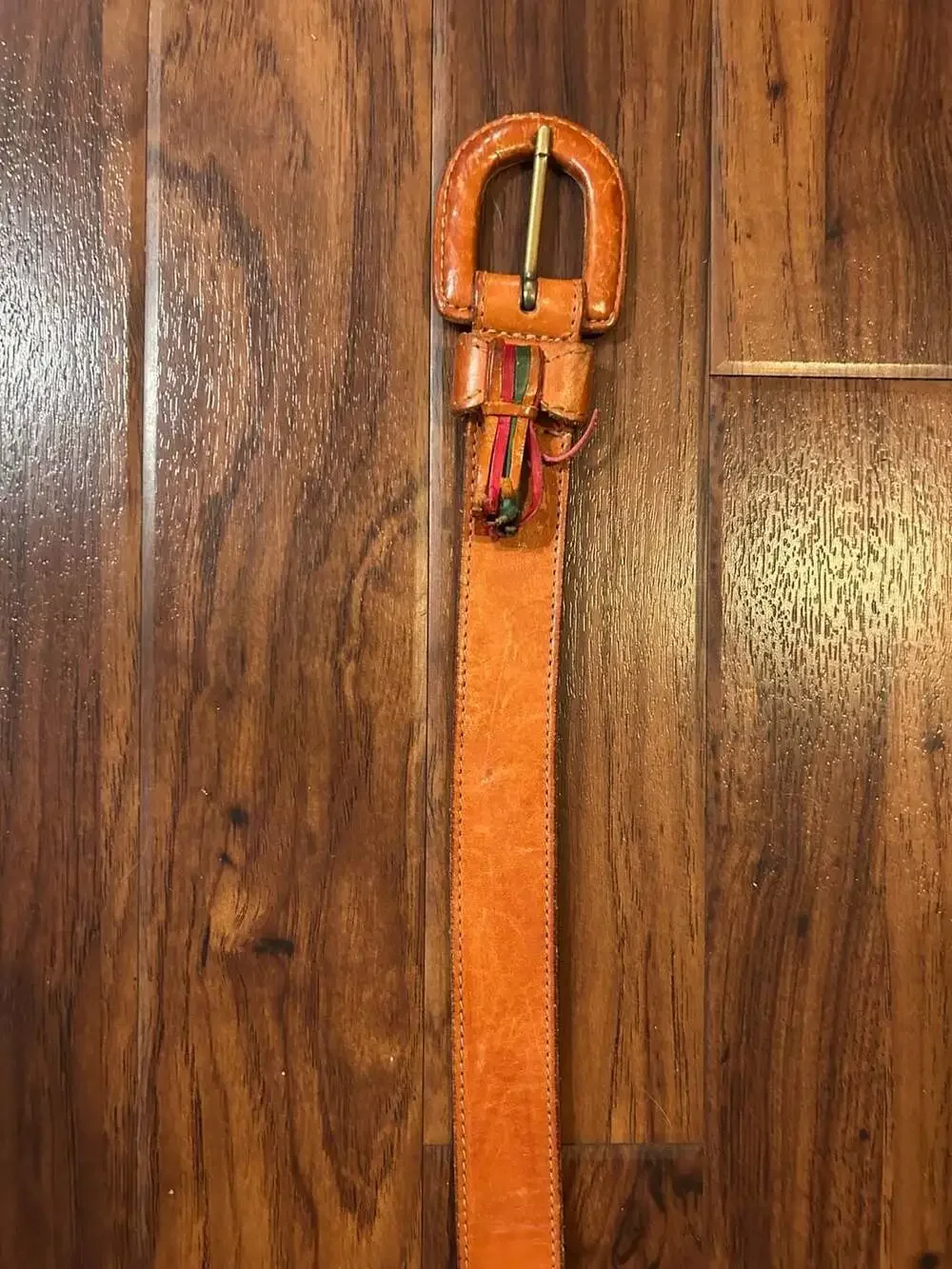 Vintage Dockers Brown Leather Belt Size L w/Leather Buckle and Colorful Tassels